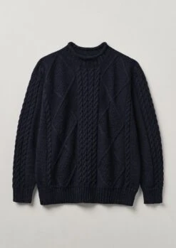 British Wool Cable Knit Sweater | Navy