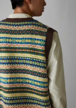 Buttoned Fair Isle Knitted Tank | Green/Multi -Novesta Store MKNUS05 4