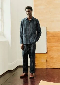 Alfie Cotton Ikat Lounge Trousers | Slate/Ecru -Novesta Store MLPTW03 4