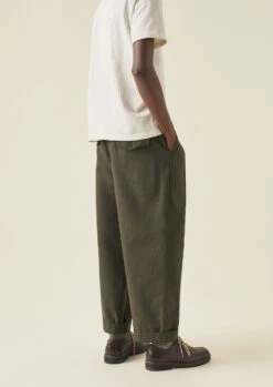 Bill Cotton Wide Leg Trousers | Dark Olive -Novesta Store MTRTW11 4