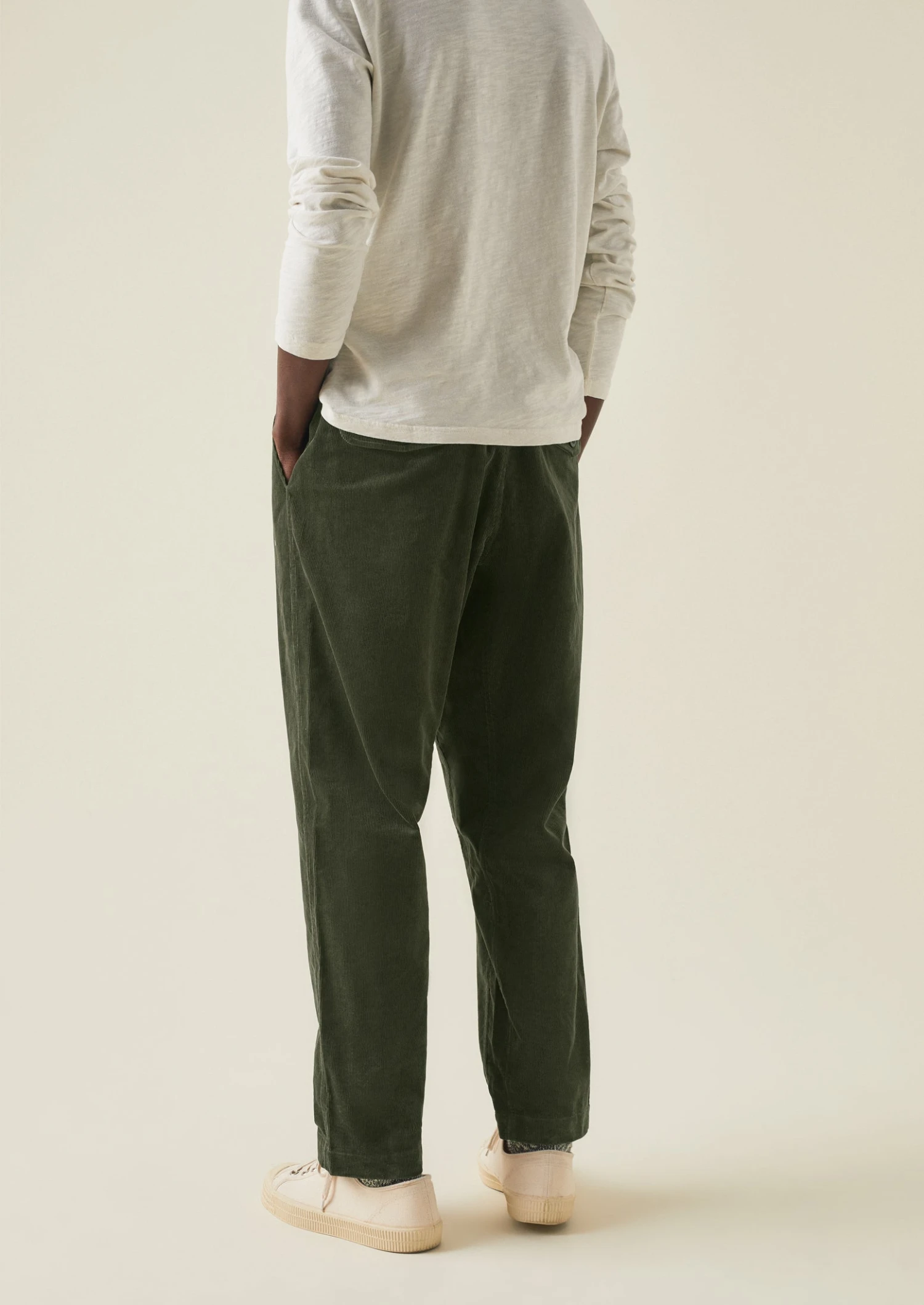 Organic Cord Drawstring Trousers | Tent Green 7 Organic Cord Drawstring Trousers | Tent Green - Image 5