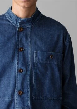 Grandad Collar Half Placket Denim Shirt | Indigo 9 Grandad Collar Half Placket Denim Shirt | Indigo -Novesta Store MWTTS08 2