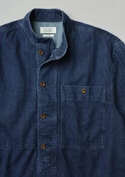 Grandad Collar Half Placket Denim Shirt | Indigo 11 Grandad Collar Half Placket Denim Shirt | Indigo -Novesta Store MWTTS08 4