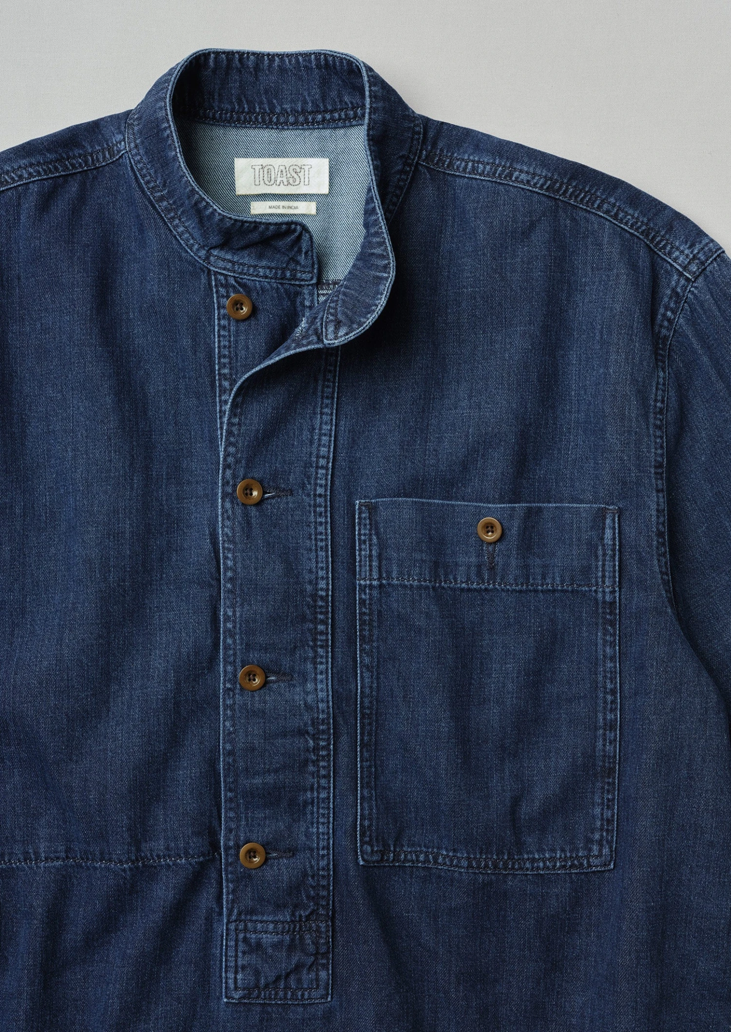 Grandad Collar Half Placket Denim Shirt | Indigo 7 Grandad Collar Half Placket Denim Shirt | Indigo - Image 5