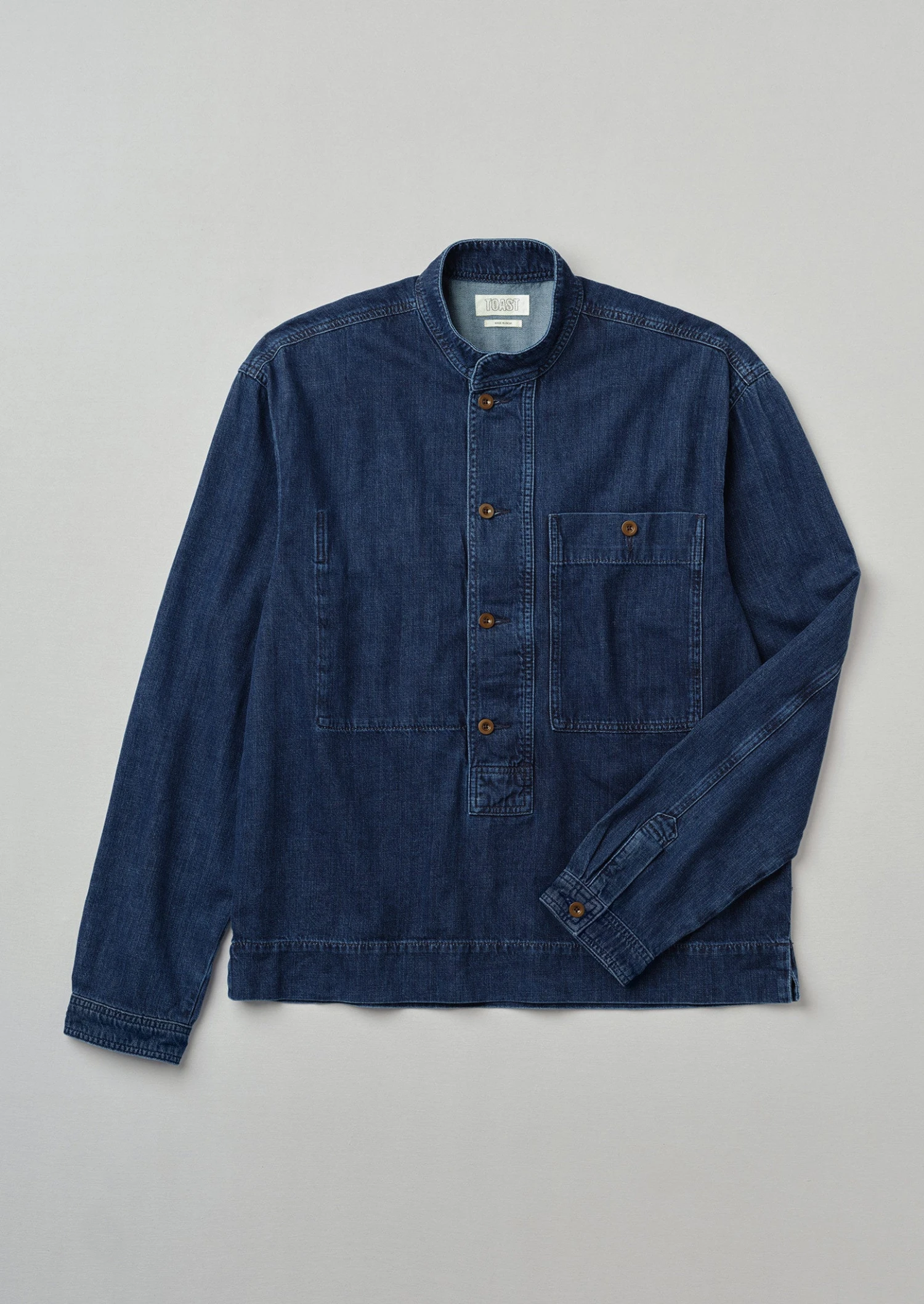 Grandad Collar Half Placket Denim Shirt | Indigo 3 Grandad Collar Half Placket Denim Shirt | Indigo