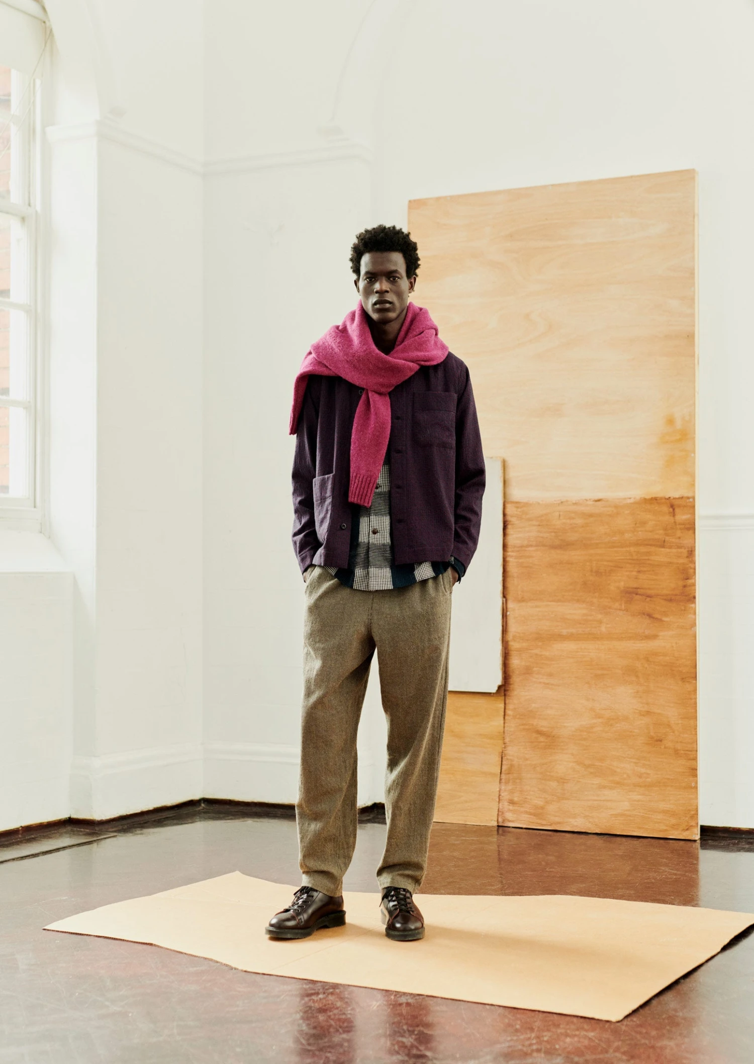 Houndstooth Check Wool Cotton Shirt | Dark Berry 4 Houndstooth Check Wool Cotton Shirt | Dark Berry - Image 2