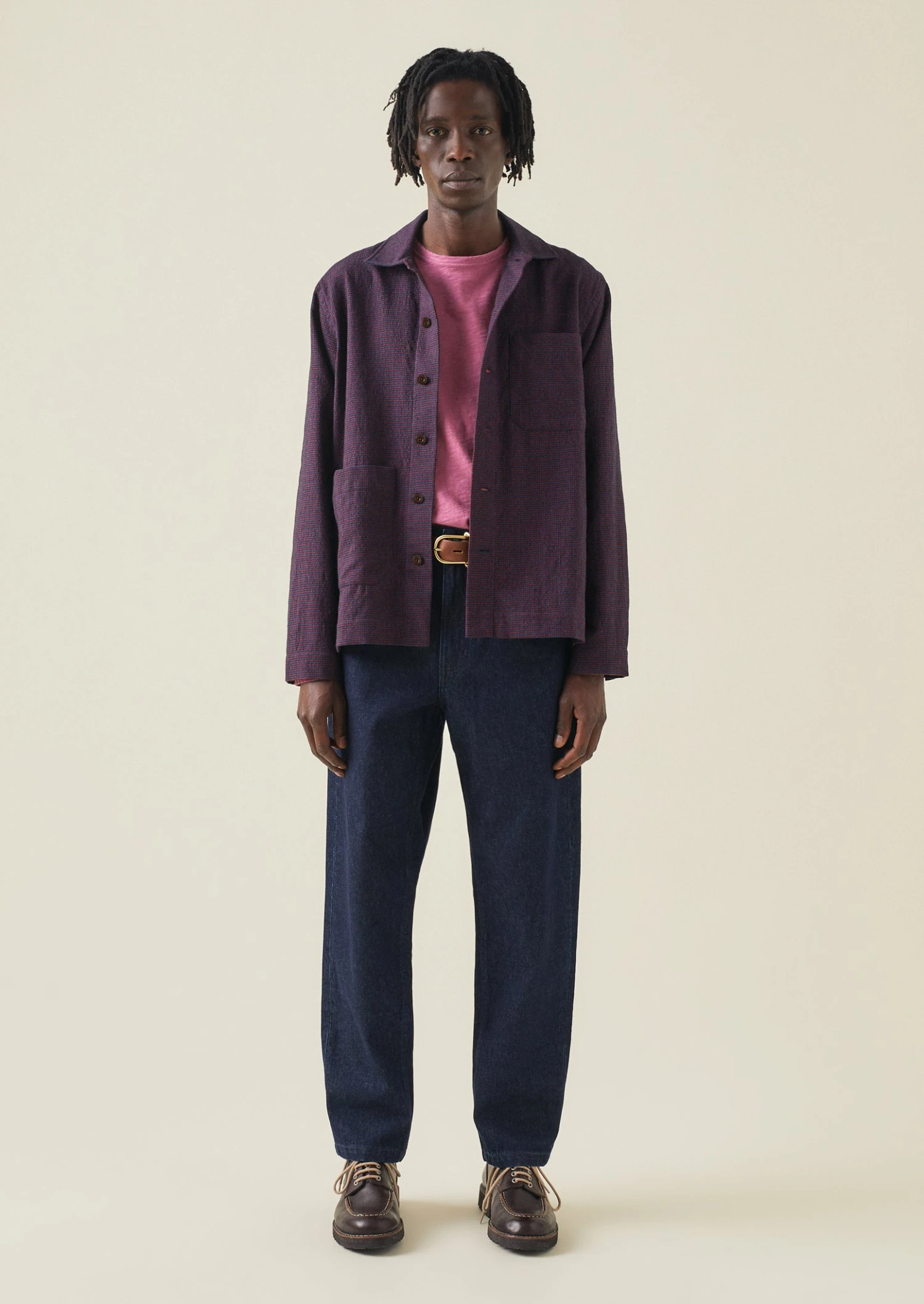 Houndstooth Check Wool Cotton Shirt | Dark Berry 5 Houndstooth Check Wool Cotton Shirt | Dark Berry - Image 3