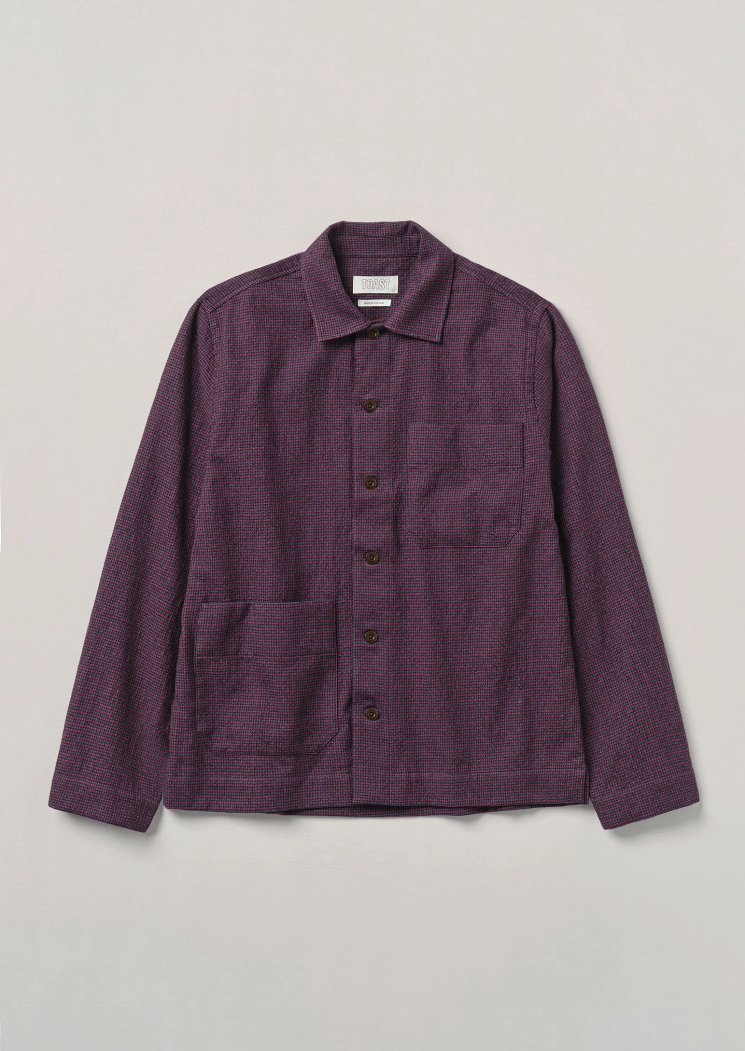 Houndstooth Check Wool Cotton Shirt | Dark Berry 3 Houndstooth Check Wool Cotton Shirt | Dark Berry