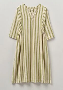 Stripe Organic Cotton Flannel Nightdress | Ecru/Olive
