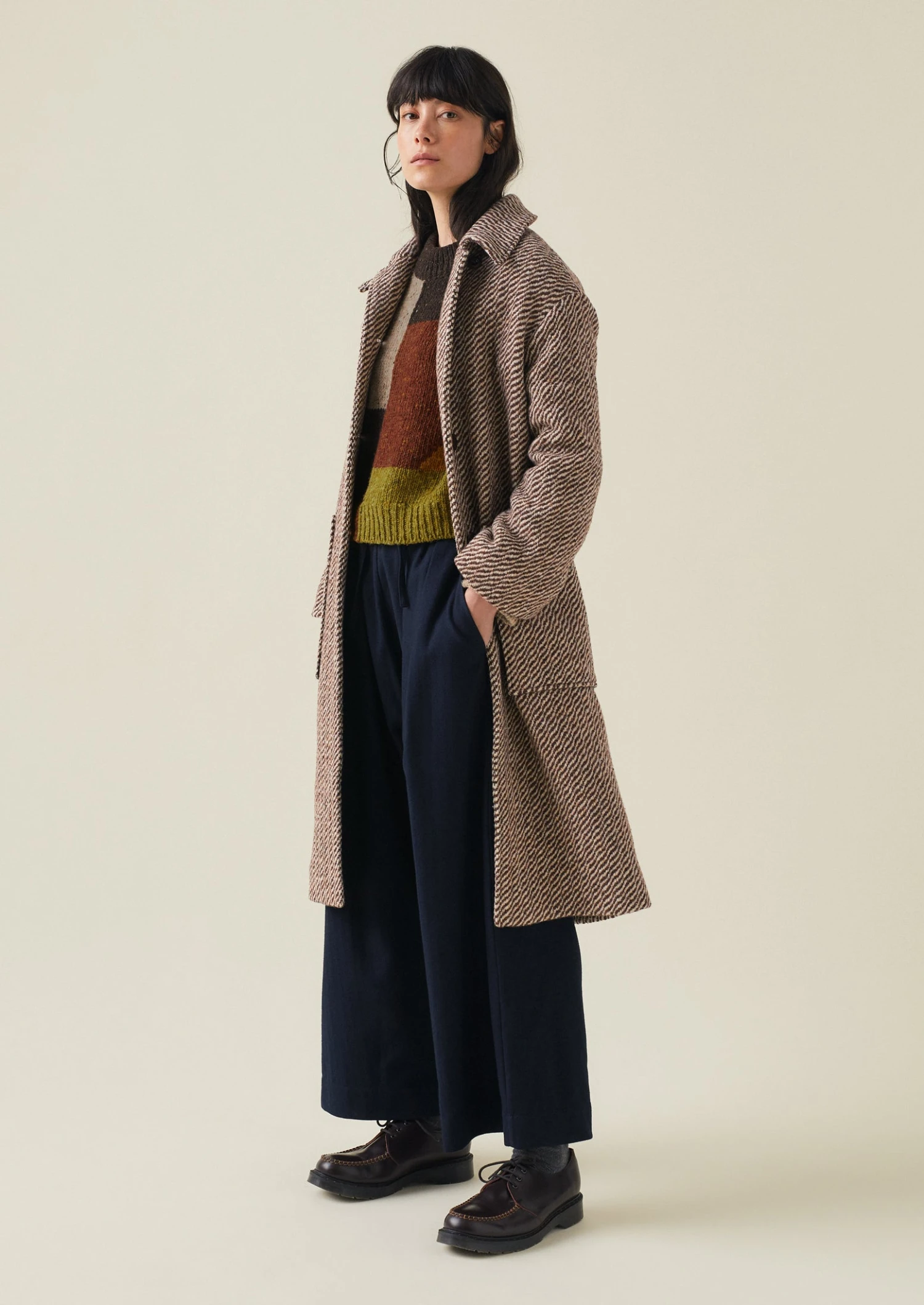 Patch Pocket Twill Coat | Brown/Ecru 5 Patch Pocket Twill Coat | Brown/Ecru - Image 3