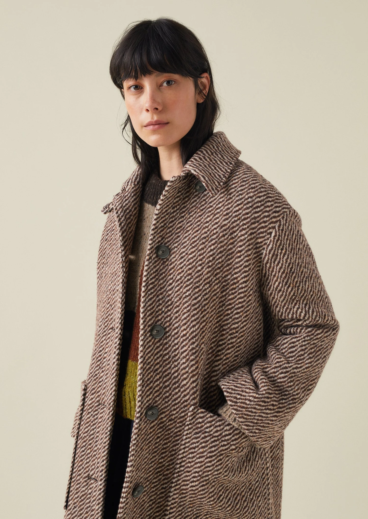 Patch Pocket Twill Coat | Brown/Ecru 6 Patch Pocket Twill Coat | Brown/Ecru - Image 4