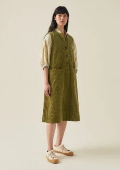 Organic Cord Sleeveless Tunic Dress | Woodland Green -Novesta Store WDRTW17 10