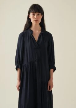 Tiered Crinkle Twill Dress | Midnight -Novesta Store WDRTW19 9