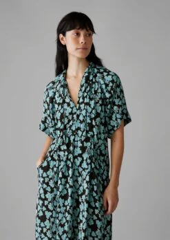 Bryn Tie Neck Etched Clover Dress | Flax Blue -Novesta Store WDRUS03 5