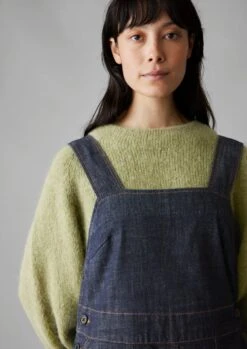 Side Button Denim Pinafore Dress | Indigo -Novesta Store WDRUS24 4