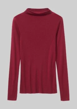 Wool Tencel High Neck Tee | Claret