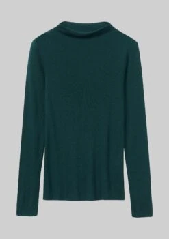 Wool Tencel High Neck Tee | Dark Green