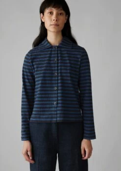 Stripe Organic Cotton Jersey Shirt | Midnight/Lapis -Novesta Store WJEUS02 2