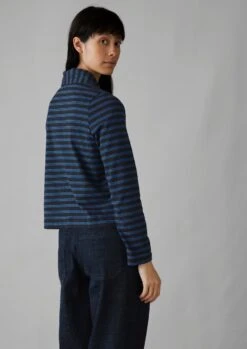 Stripe Organic Cotton Jersey Shirt | Midnight/Lapis -Novesta Store WJEUS02 4