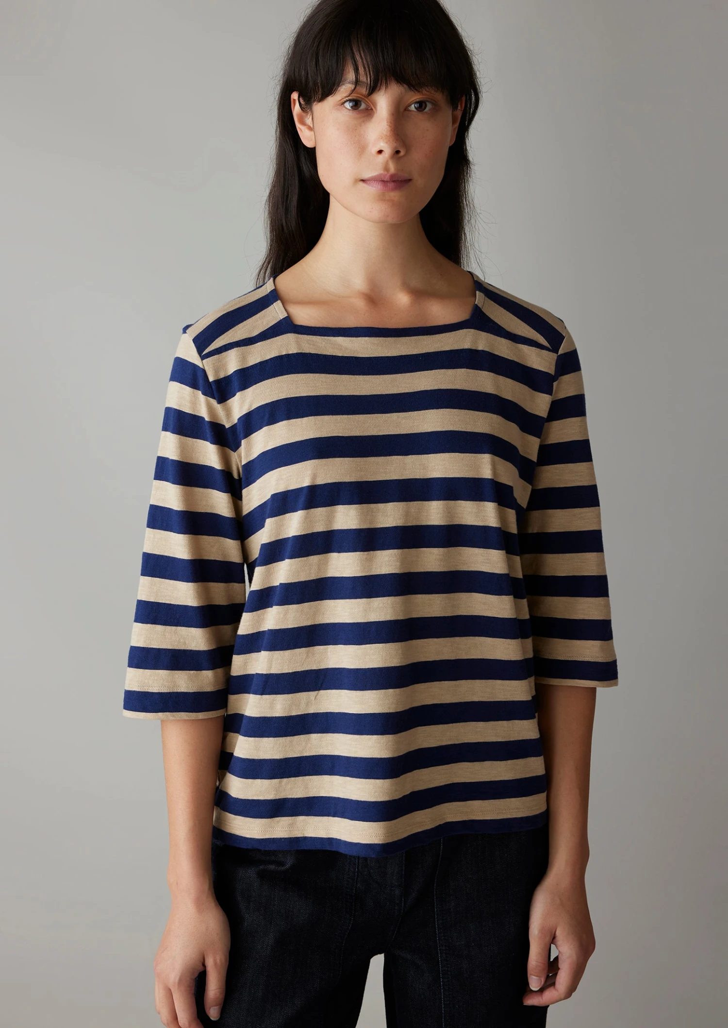 Bold Stripe Cotton Tee | Blue/Sand 5 Bold Stripe Cotton Tee | Blue/Sand - Image 3