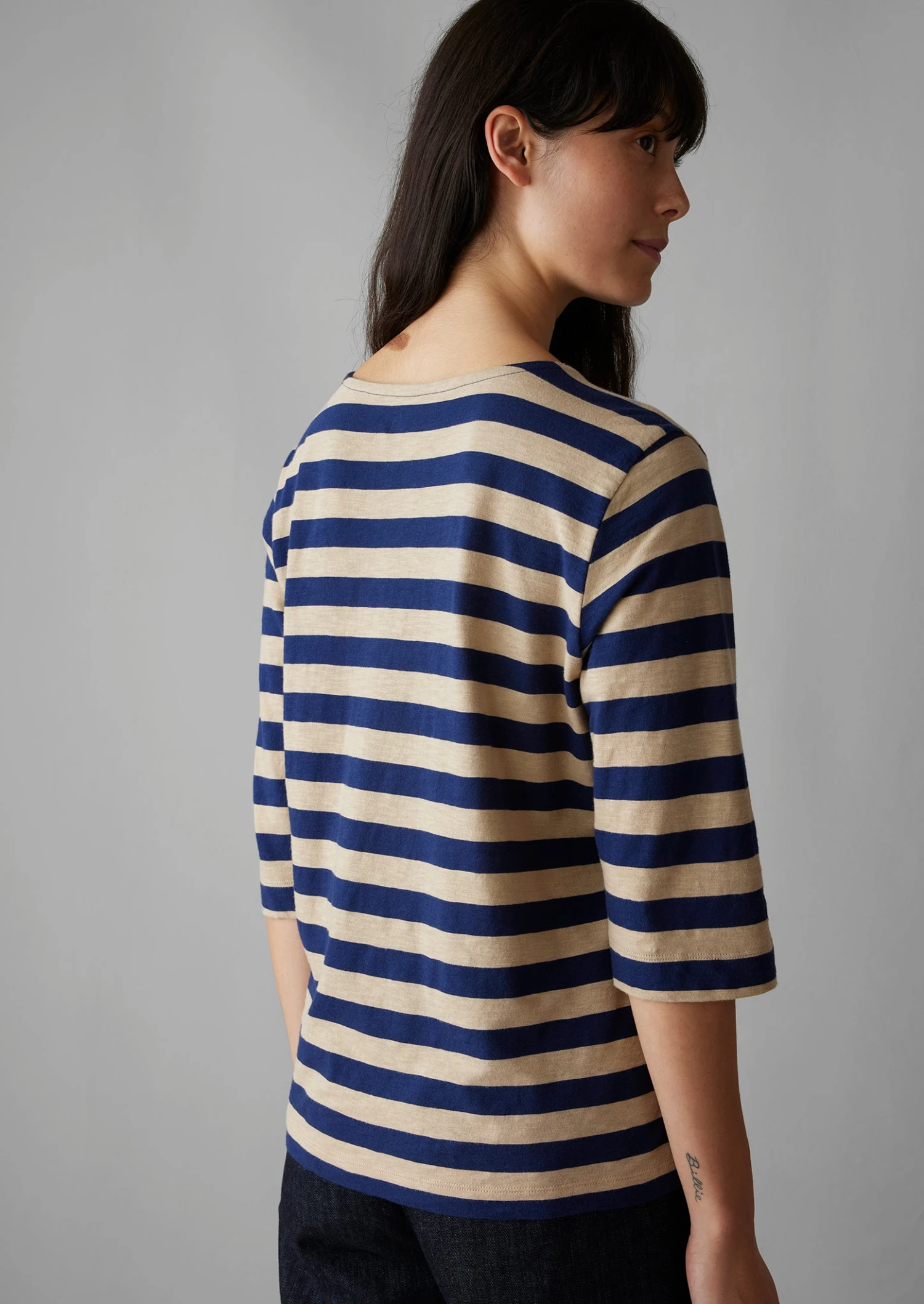Bold Stripe Cotton Tee | Blue/Sand 6 Bold Stripe Cotton Tee | Blue/Sand - Image 4