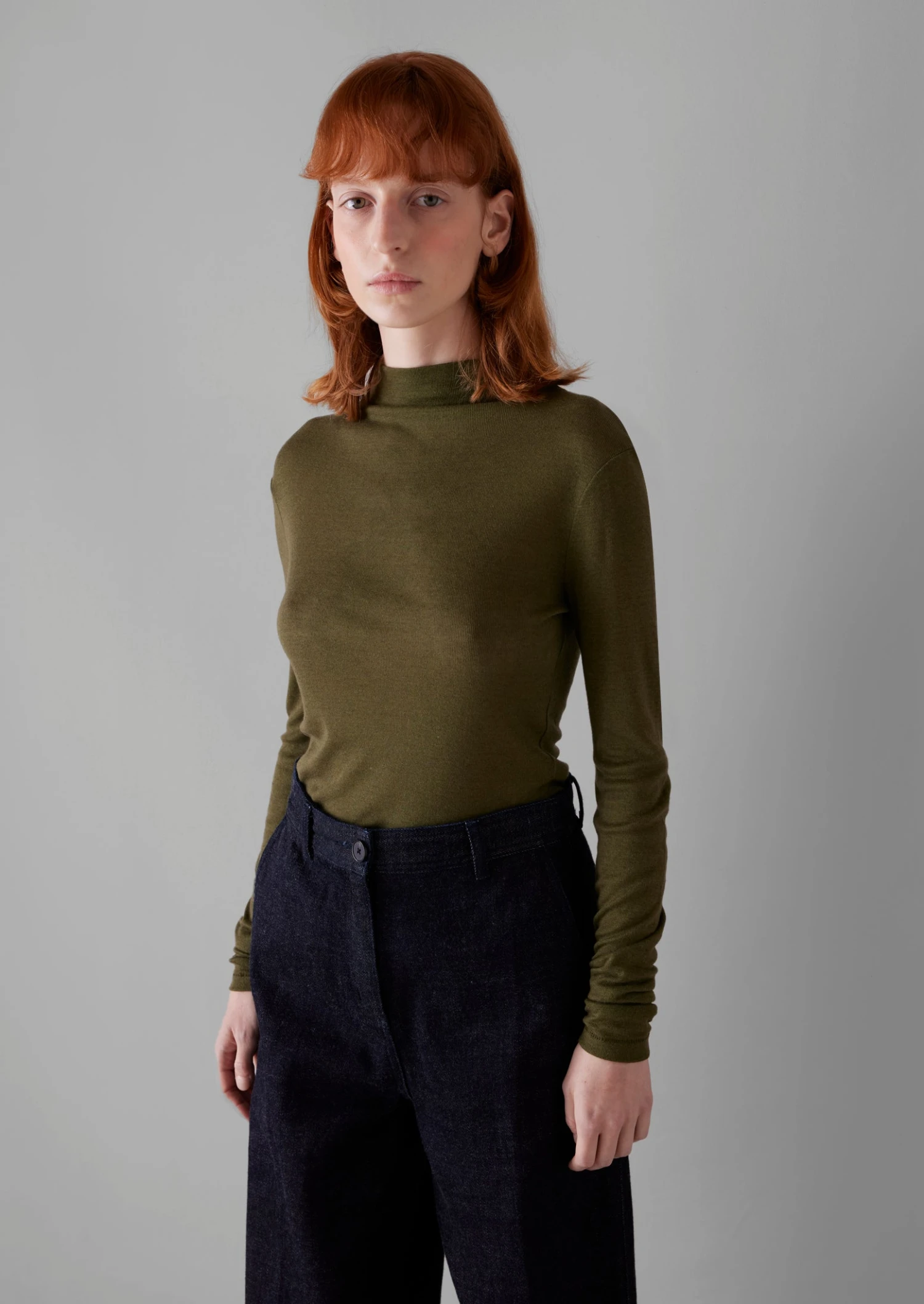 Aster Wool Tencel High Neck Tee | Artichoke 4 Aster Wool Tencel High Neck Tee | Artichoke - Image 2