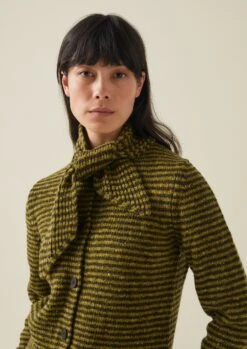 Tie Neck Stripe Donegal Cardigan | Green Multi -Novesta Store WKNTW18 2
