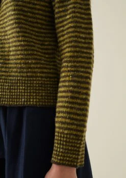 Tie Neck Stripe Donegal Cardigan | Green Multi -Novesta Store WKNTW18 4