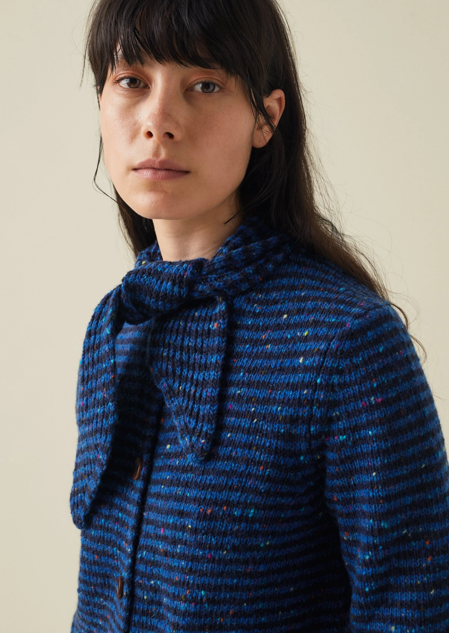 Tie Neck Stripe Donegal Cardigan | Blue Multi 4 Tie Neck Stripe Donegal Cardigan | Blue Multi - Image 2