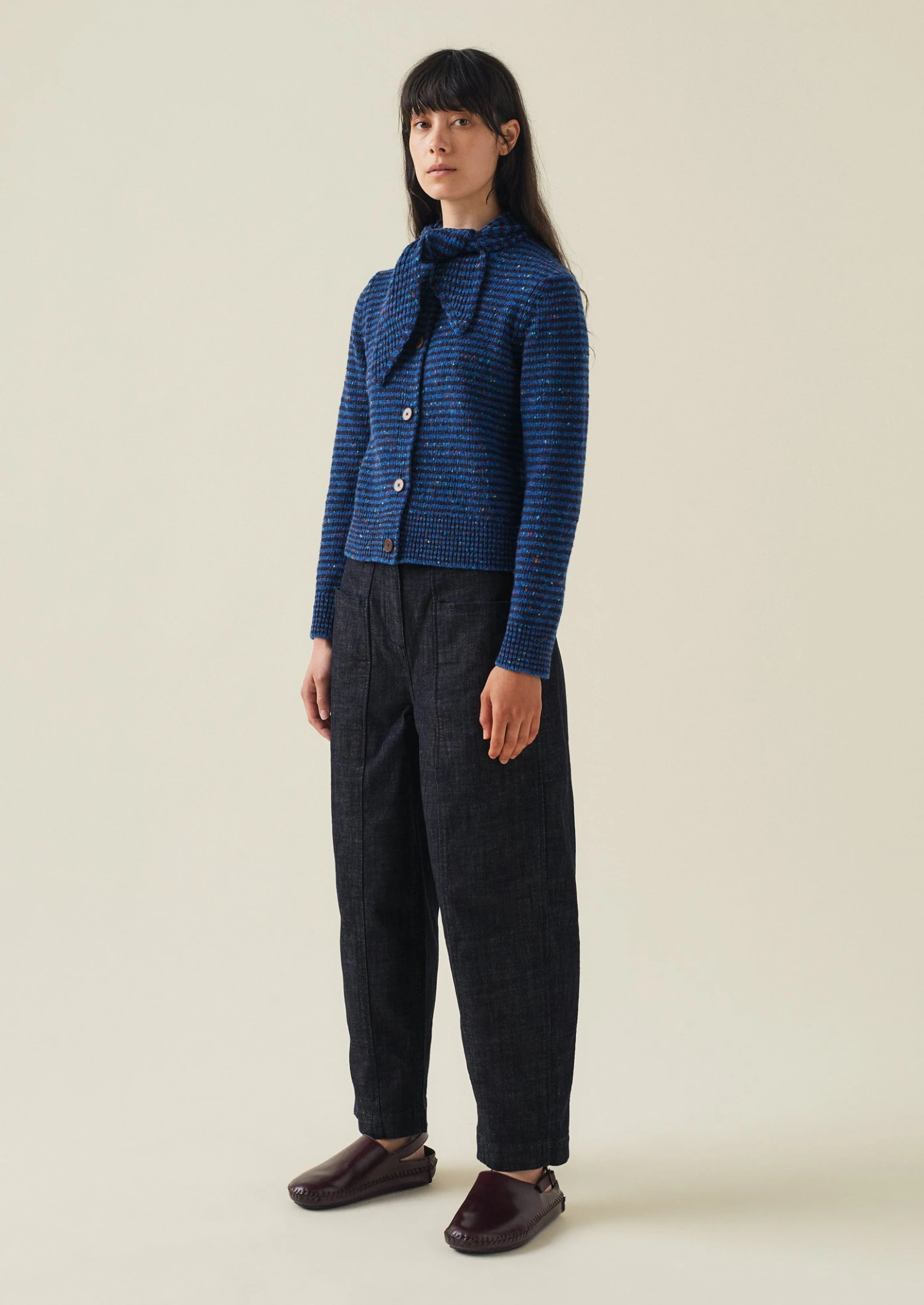 Tie Neck Stripe Donegal Cardigan | Blue Multi 5 Tie Neck Stripe Donegal Cardigan | Blue Multi - Image 3