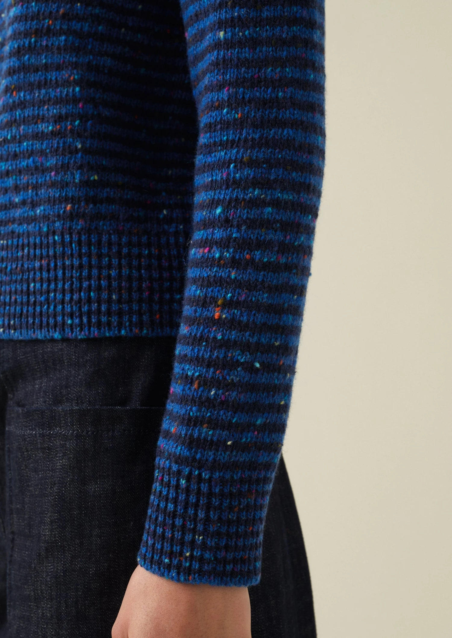 Tie Neck Stripe Donegal Cardigan | Blue Multi 7 Tie Neck Stripe Donegal Cardigan | Blue Multi - Image 5