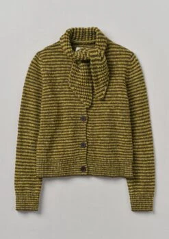 Tie Neck Stripe Donegal Cardigan | Green Multi
