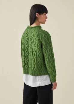 Donegal Wool Cable Sweater | Apple Green -Novesta Store WKNTW20 4