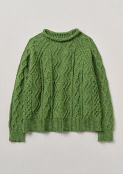 Donegal Wool Cable Sweater | Apple Green