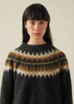 Fair Isle Yoke Mohair Blend Sweater | Earth Gold -Novesta Store WKNTW25 10