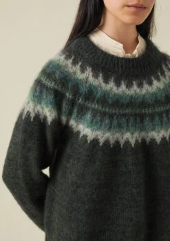 Fair Isle Yoke Mohair Blend Sweater | Marble Green -Novesta Store WKNTW25 4