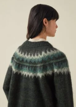 Fair Isle Yoke Mohair Blend Sweater | Marble Green -Novesta Store WKNTW25 5