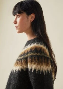Fair Isle Yoke Mohair Blend Sweater | Earth Gold -Novesta Store WKNTW25 8