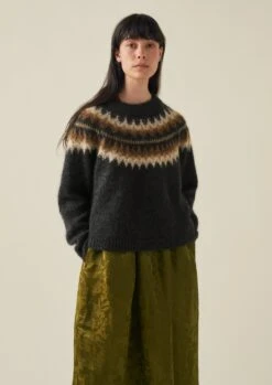 Fair Isle Yoke Mohair Blend Sweater | Earth Gold -Novesta Store WKNTW25 9