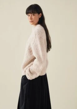 Boucle Alpaca Wool Sweater | Ecru -Novesta Store WKNTW32 4