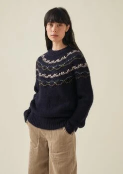 Stitch Yoke Lofty Sweater | Navy Multi -Novesta Store WKNTW34 4