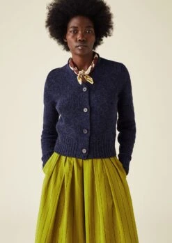 V-Neck Wool Neat Cardigan | Navy Melange -Novesta Store WKNTW40 8