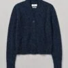 V-Neck Wool Neat Cardigan | Navy Melange -Novesta Store WKNTW40 navymelange 0
