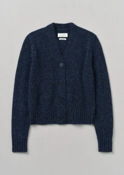 V-Neck Wool Neat Cardigan | Navy Melange