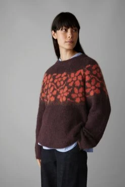 Trailing Floral Alpaca Blend Sweater | Plum/Orange -Novesta Store WKNUS10 1