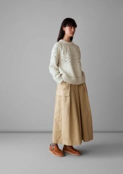 Textured Yoke Wool Cotton Sweater | Bone -Novesta Store WKNUS18 3