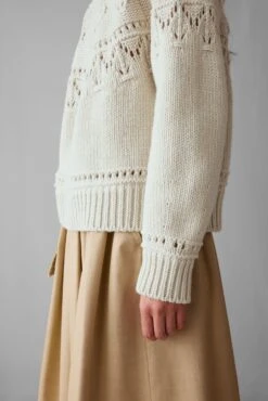 Textured Yoke Wool Cotton Sweater | Bone -Novesta Store WKNUS18 5