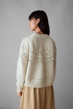 Textured Yoke Wool Cotton Sweater | Bone -Novesta Store WKNUS18 6
