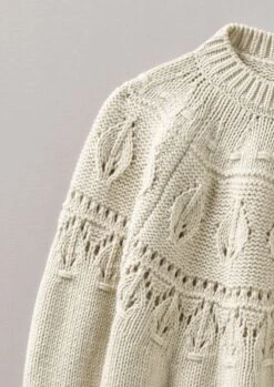 Textured Yoke Wool Cotton Sweater | Bone -Novesta Store WKNUS18 7