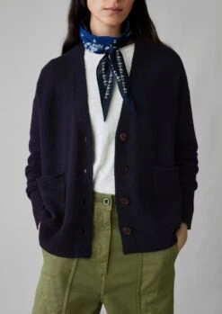 Wool Cashmere Boxy Cardigan | Darkest Navy -Novesta Store WKNUS34 2